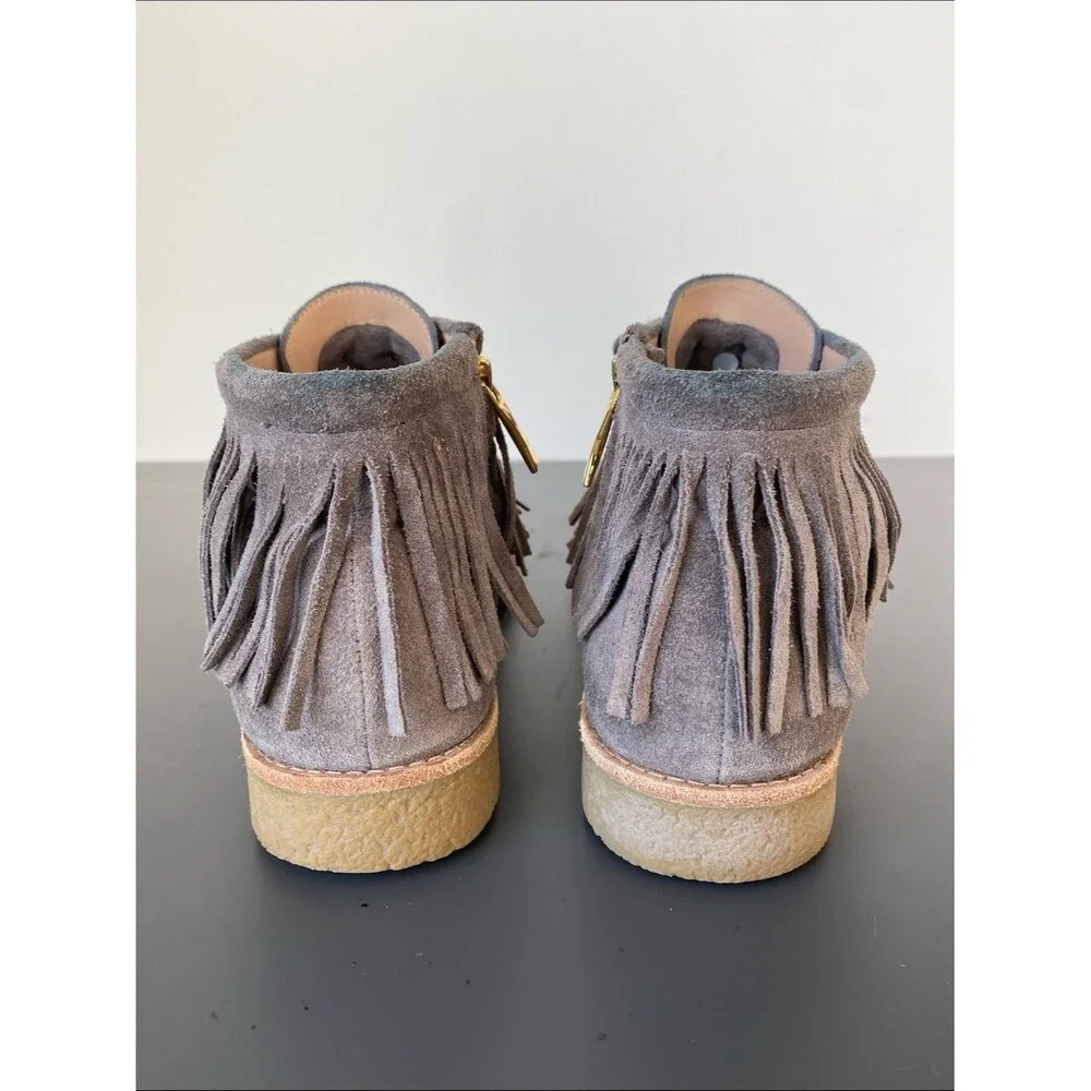 Kate Spade New York Bitsy Taupe Suede Fringe Boots Sz 10 Boho Cottage Western